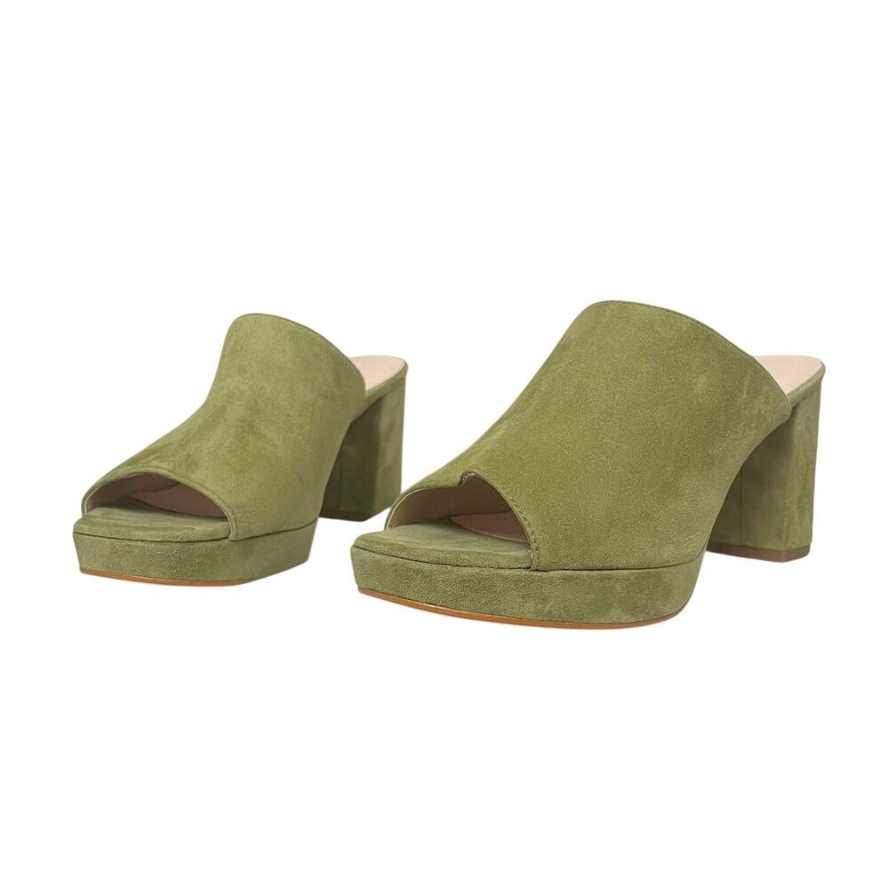 Patricia Green | Green Suede Leather Block Heel Sandal Mule Size 9 Made in Spain